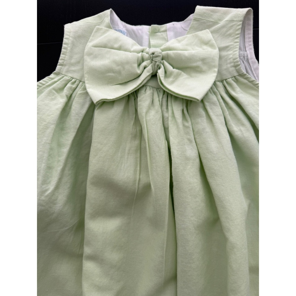 VTG Chabre Bow Dress Girls Size 4 Mint Green Sleeveless Linen Cotton Fully-Lined